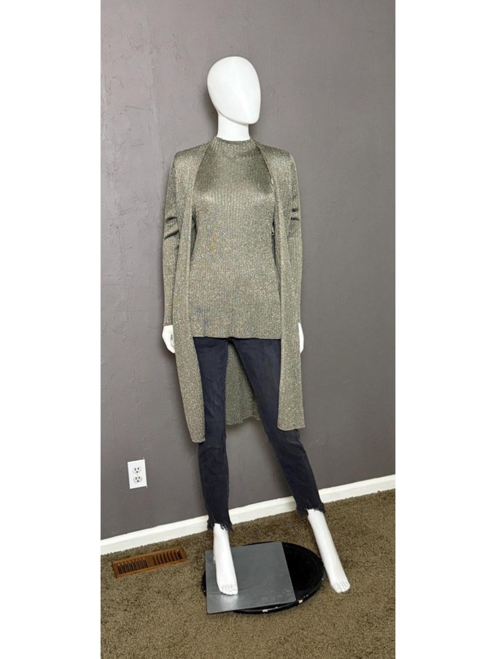 2000's Metallic Knit Duster + Sleeveless Top Set from CHICOS M/L